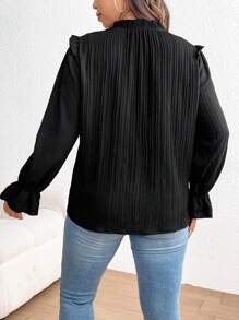 SHEIN Frenchy 大尺寸網眼荷葉邊袖襯衫 - 黑色 - 查看 2