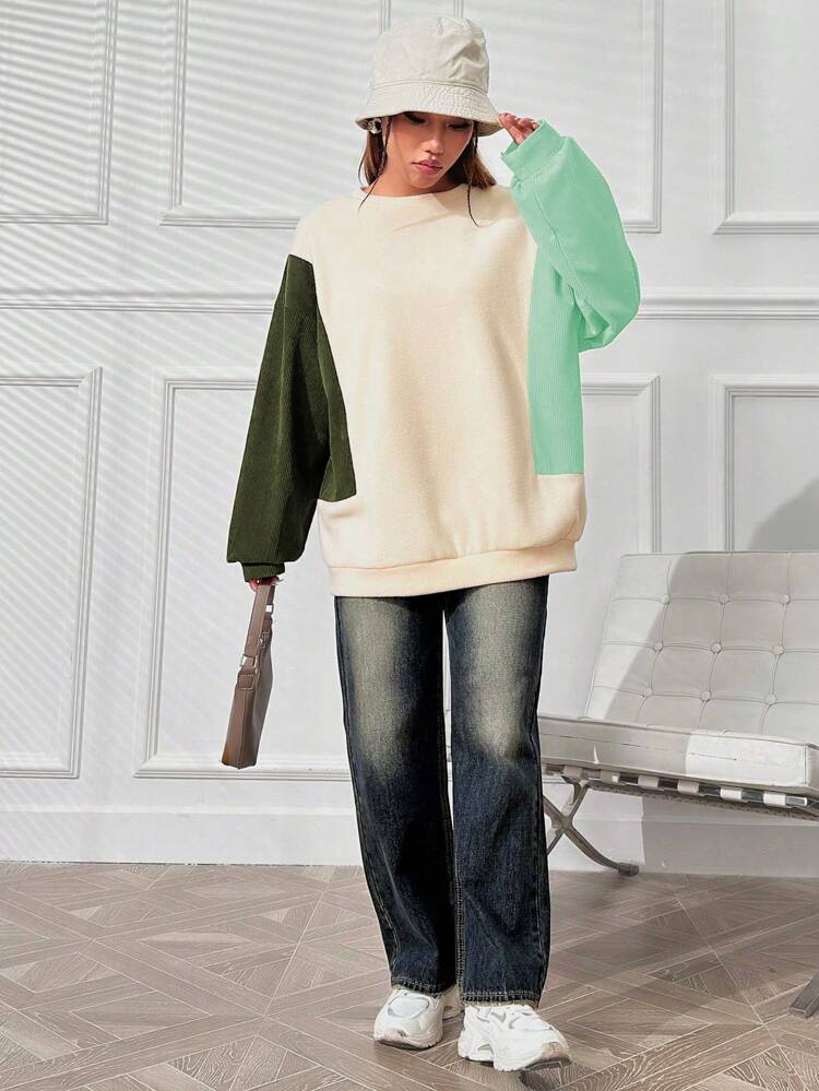 Colorblock Drop Shoulder Sweatshirt Pullover Fall Sweatshirt