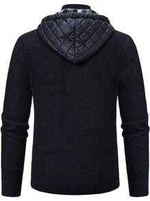 Manfinity Homme Nam Chần Bảng Dây kéo Khép kín Dây rút áo có mũ Áo len Mở Áo len - màu đen - Xem 2