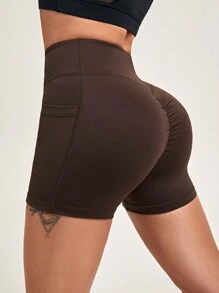 SHEIN Yoga Basic 純色側袋運動短褲 - 淡紫色 - 查看 3