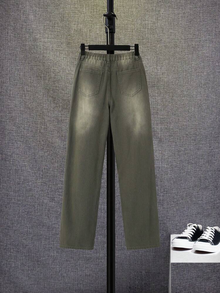 Teen Boys' Ripped Frayed Straight Leg Green Denim Jeans,For