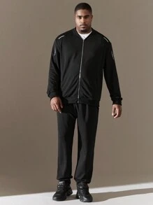 SHEIN Manfinity Homme Nam Kích thước lớn Giải trí Dây kéo Áo khoác Và Quần Bộ - màu đen - Xem 6