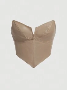 SHEIN MOD 女士pu筒形上衣 - 卡其色 - 查看 1