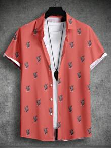 Manfinity RSRT Men'S Cactus & Letter Print Shirt - Red - View 1