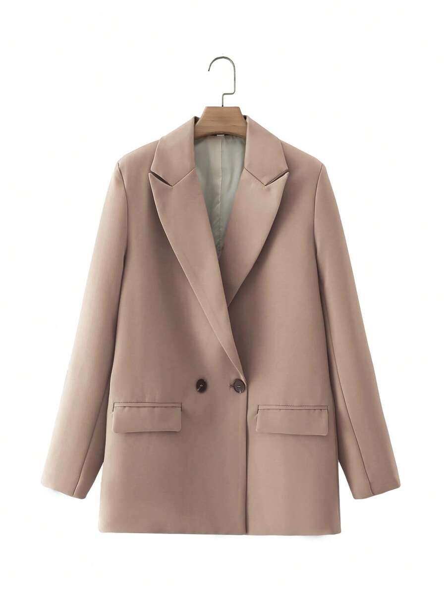 EURMUSE Lapel Neck Double Button Blazer - Camel - View 1
