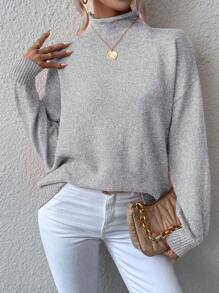 Chiquease 立領落肩袖毛衣 - 淺灰色 - 查看 1