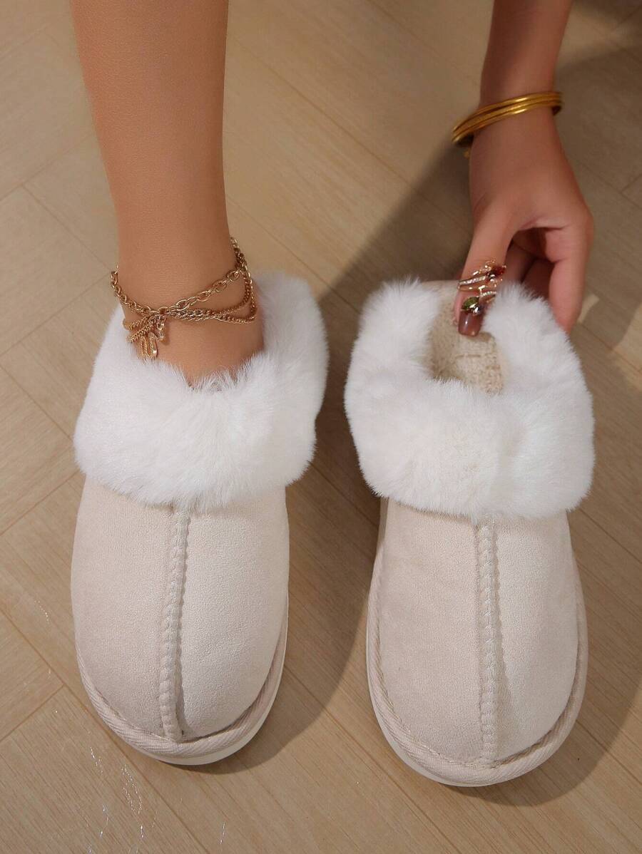 Mules d'intérieur pour femmes avec doublure thermique pour l'hiver - Beige - Voir 1