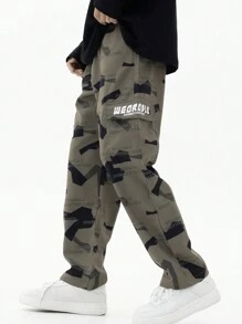 SHEIN 青少年男童時尚迷彩字母印花復古軍裝褲 - 彩色 - 查看 1
