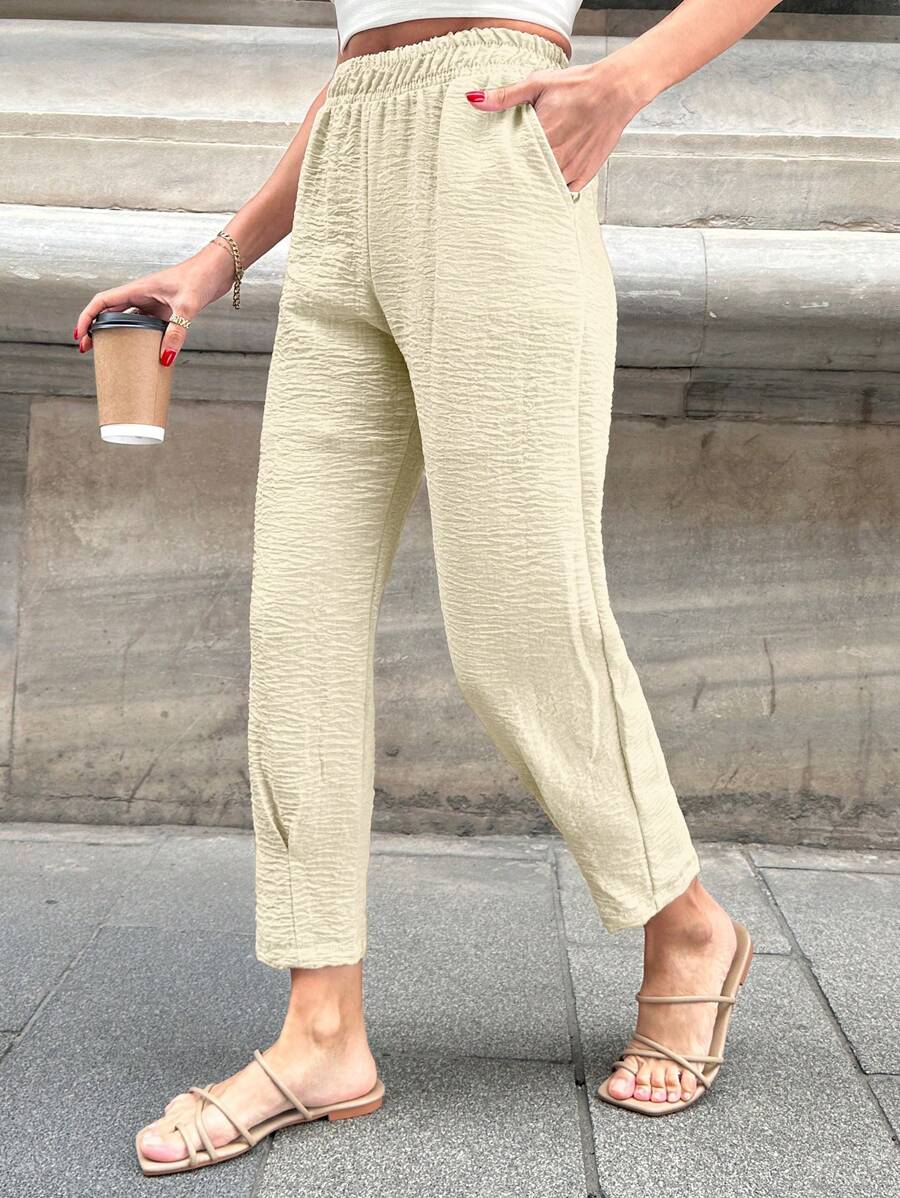 RueChic Solid Slant Pocket Trousers - Apricot - View 1