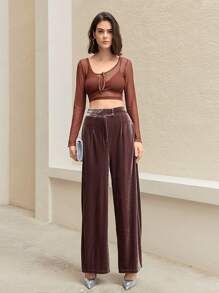 Anewsta Elastic Waist Velvet Trousers - Brown - View 7