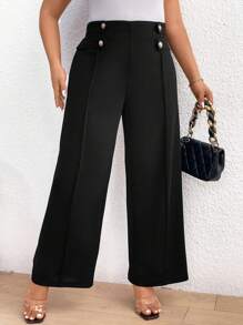 SHEIN Frenchy 大碼春季女裝雙排釦直筒褲