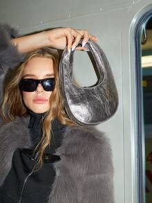 SHEIN ICON Solid Color Burst Pattern Handbag - Silver - View 6