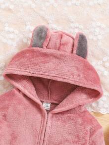 嬰幼兒女裝可愛休閒款式帽耳立體連帽綿圍外套 - 白色 - 查看 4