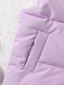 SHEIN 女童純色立領背心外套,冬季 - 紫色 - 查看 8