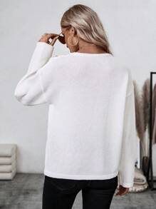 SHEIN LUNE Women'S Notched Collar Button Decorated Sweater Knit Pullover Fall Winter Outfit