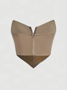 SHEIN MOD 女士pu筒形上衣 - 卡其色 - 查看 2