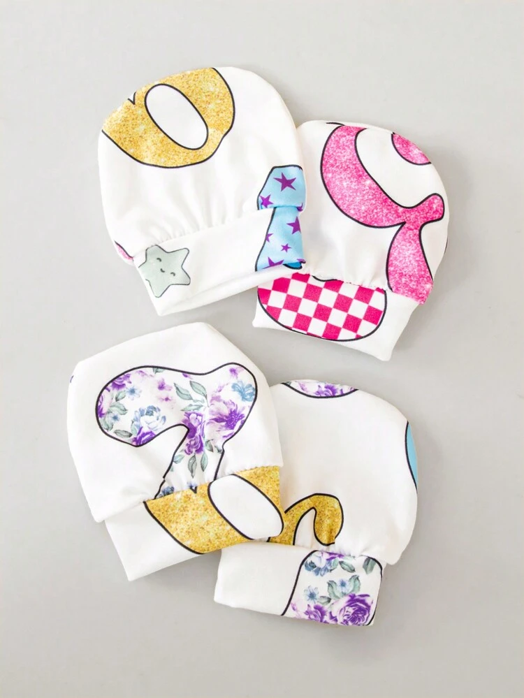 12-Piece Baby Girl Autumn And Winter Cute Numbers And Letters Fun Printed Warm Knitted Daily Casual Gift Set