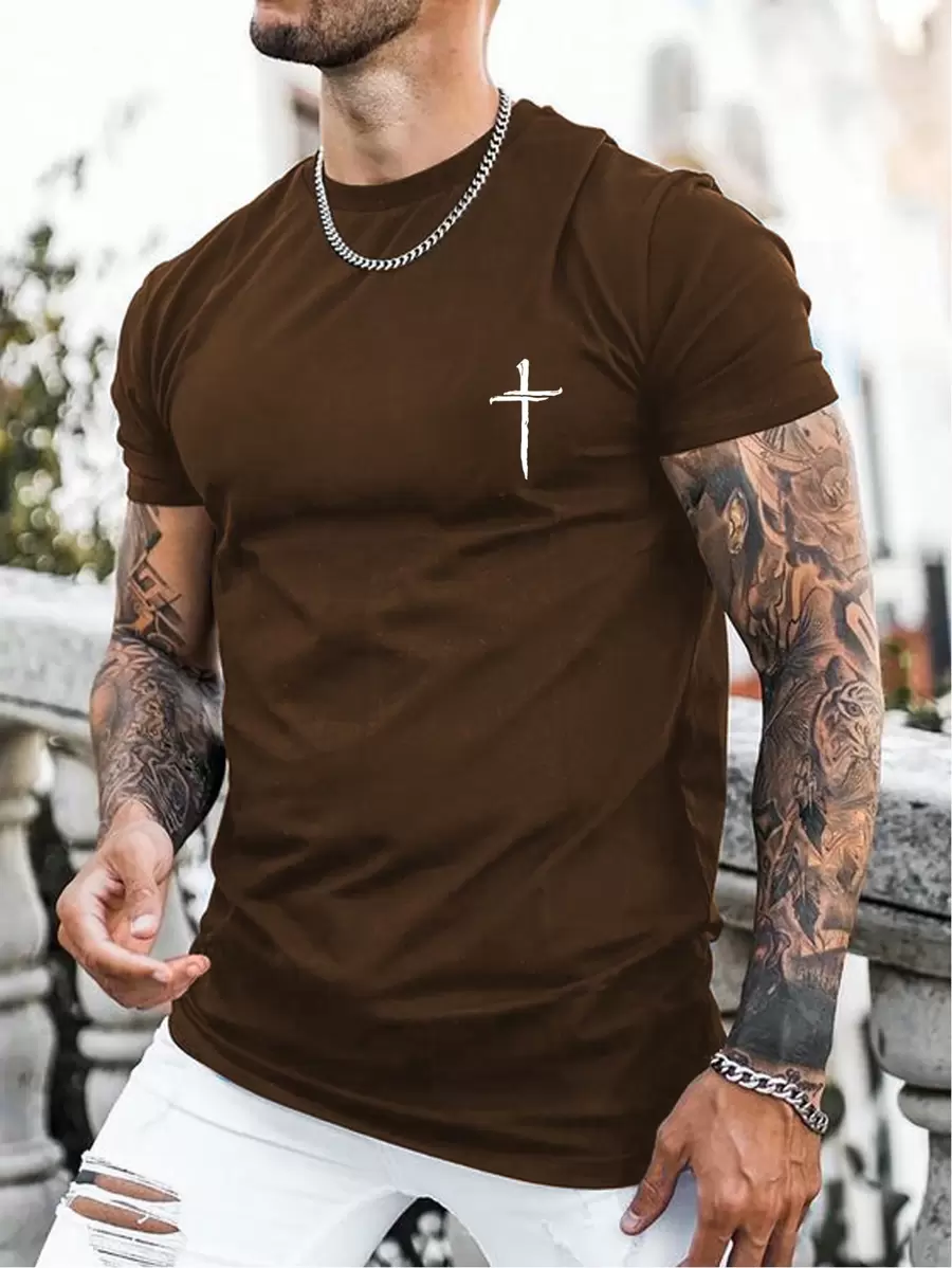 Men Graphic Print Tee - Coffee Brown - View 1