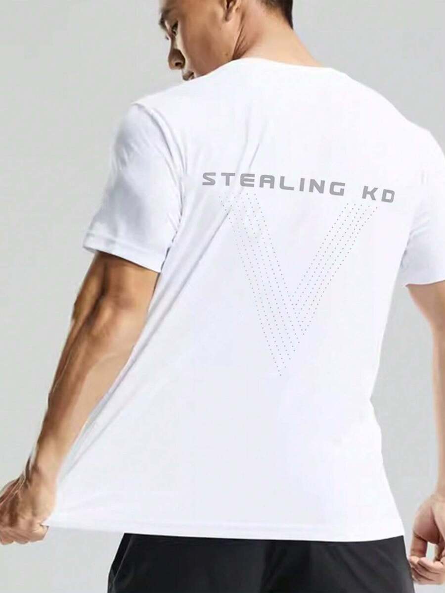 Manfinity Sport Corelite Men'S Letter Print Short Sleeve Athletic T-Shirt Workout Tops