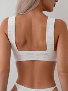 SHEIN Swim Conjunto de bikini de dos piezas de unicolor para la playa de verano - Blanco - Ver 5