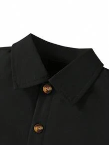 SHEIN Young Boy 3pcs/Set Long Sleeve Shirt, Striped Trim V-Neck Vest, And Pants Outfit