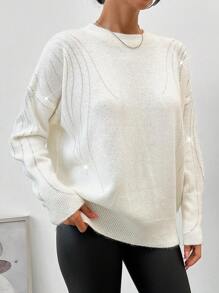 EURMUSE Pull Uni Avec Détails En Strass - Blanc - Voir 4