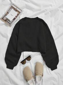 SHEIN Essnce Solid Color Long Sleeve Sweater - Black - View 1