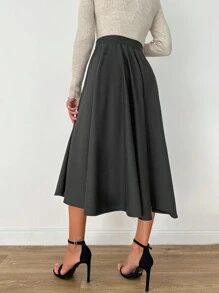EURMUSE Solid Color Umbrella Skirt - Dark Grey - View 2