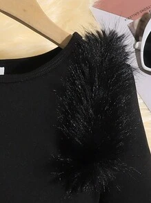 SHEIN 青少女長袖白色T恤和棕色下擺裙2件套組 - 彩色 - 查看 3