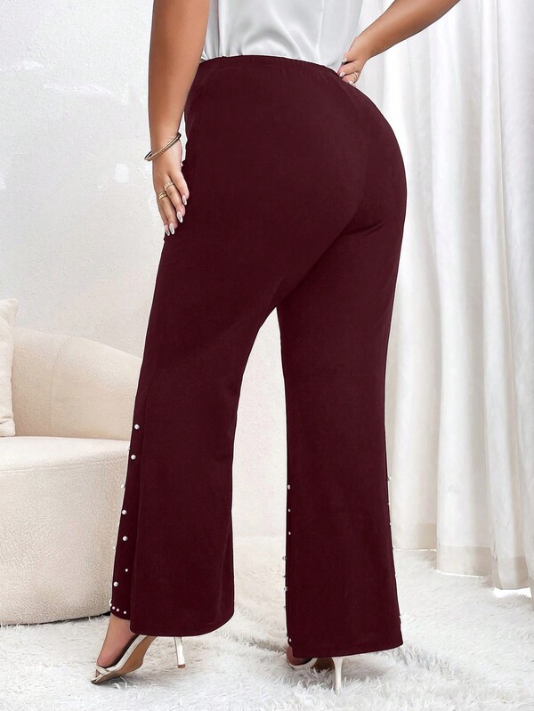 SHEIN Privé Plus Size Split Hem Flared Pants With Beaded Detail SHEIN UK