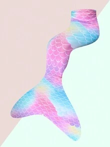 Young Girl' Bowknot Decorated Fish Scale Bikini Set With Fish Tail Beach Skirt Summer Beach - Pink - View 4