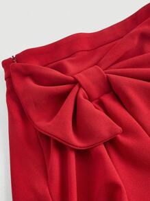 Young Girl Knitted Solid Ruched Bodycon Casual Skirt - Red - View 4