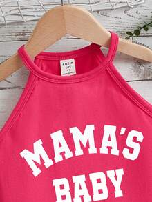 Young Girl Casual Sleeveless Halter Top With Letter Print, Suitable For Summer - Hot Pink - View 3