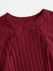 SHEIN Maternity Ribbed Dress With Ruffle Hem And Nursing Design - Red - View 9