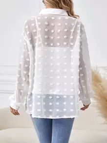 SHEIN Maternity Sheer Mesh Perspective Long Sleeve Shirt - White - View 2