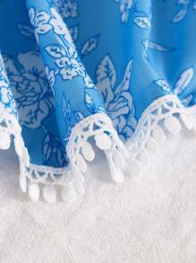 嬰幼女寶寶藍色蕾絲邊裝連衣裙 - 藍色 - 查看 4