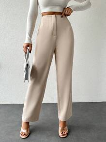 EURMUSE High Waist Slant Pocket Pants - Beige - View 5