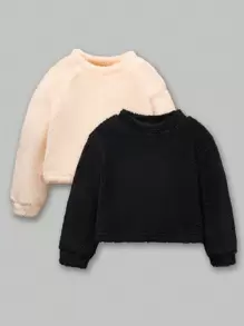 SHEIN Girls' (Little) Solid Color Plush Sweatshirt - Multicolor - View 1