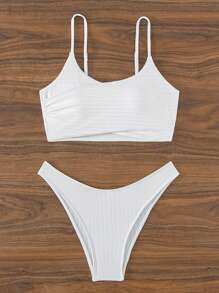 SHEIN Swim Effen kleur hoog uitgesneden bikiniset tweedelige set zomerstrand