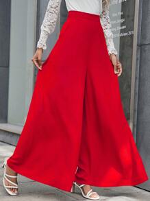 SHEIN LUNE Solid Color Wide Leg Pants With Hidden Pocket For New Year Clothes Fall Cloth For Women - Red - View 6