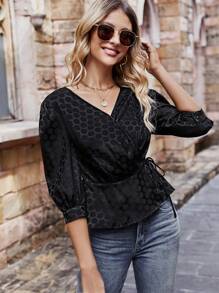 SHEIN Clasi 女士連身腰帶襯衫 - 黑色 - 查看 4