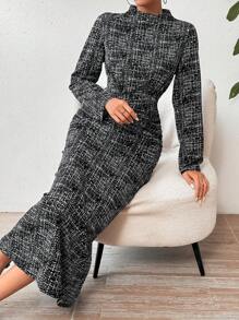 SHEIN Privé Women's Slim Fit Plaid Stand Collar Dress - Multicolor - View 5