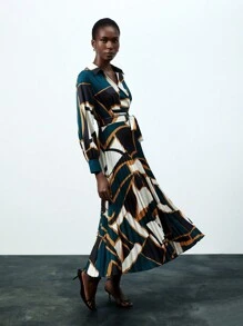 SHEIN BIZwear 隨機印花長袖連衣裙 - 彩色 - 查看 1