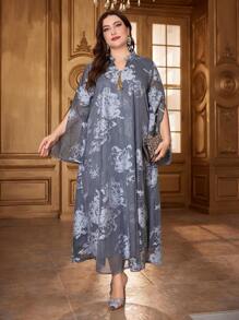 Al Najma 大尺寸女士花卉印花開叉袖裙