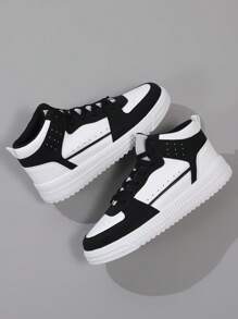 Men'S Athletic Shoes, Personalized Fashion High-Top Street Sneakers, Comfortable And Breathable - Black and White - View 3