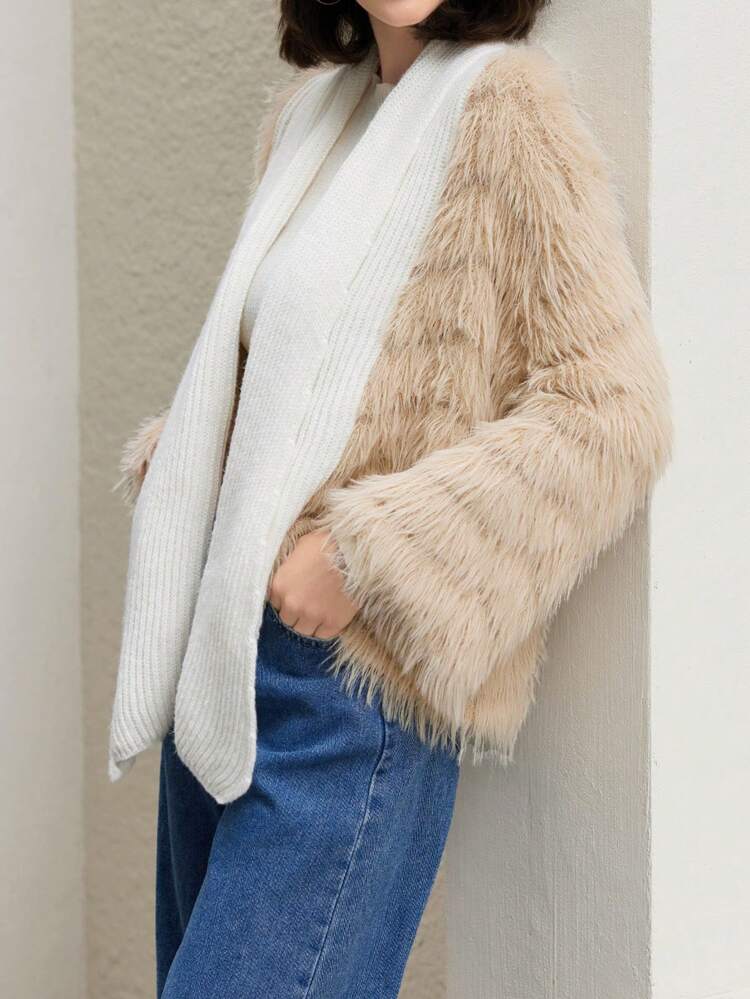 Color-Block Plush Cardigan Fall Cloth For Women