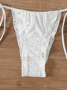 SHEIN Swim 夏季钩针编织孔眼刺绣和荷叶边装饰比基尼套装婚礼