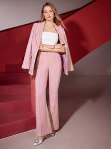 MOTF PREMIUM Chất rắn Túi nghiêng Chân bùng Quần tây - Hồng - Xem 7