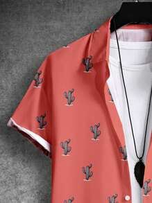 Manfinity RSRT Men'S Cactus & Letter Print Shirt - Red - View 4