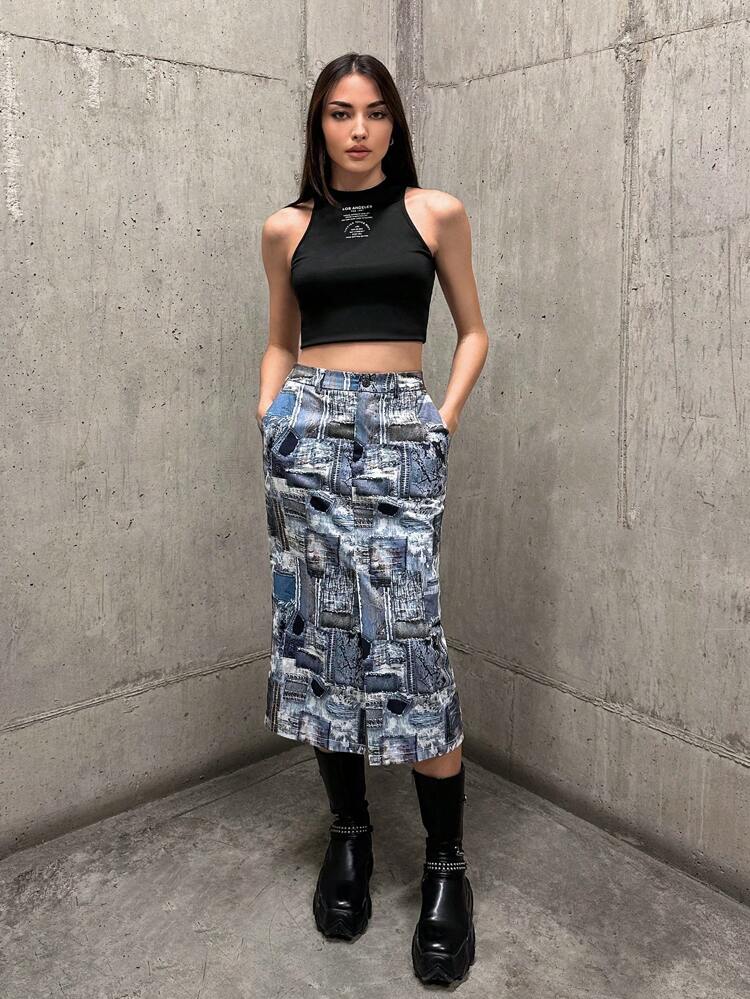 Printed Knee Length Skirt